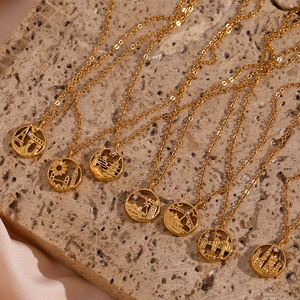 Detailed view of eight golden world city landmark pendants with sparkling zircon accents