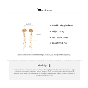 Detailed size and material specs for jellyfish starfish tassel earrings with glass beads
