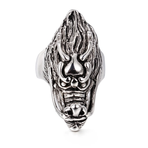 Retro dragon head ring in antique silver finish made of durable stainless steel