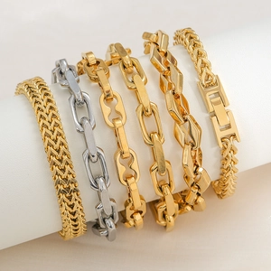 18K gold plated stainless steel Miami Cuban link chain bracelets in various designs