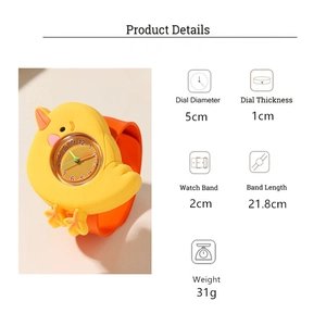 Detailed size chart for kids yellow chick silicone watch with strap measurements