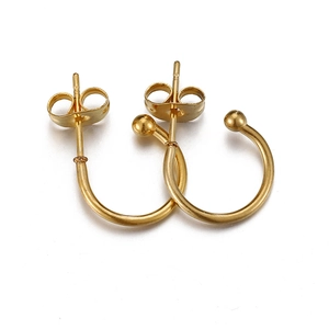 Minimalist 18k gold plated stainless steel C-shaped hoop earrings on a white background