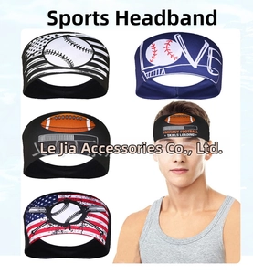 Elastic cotton headbands with baseball and football prints for yoga and fitness sports