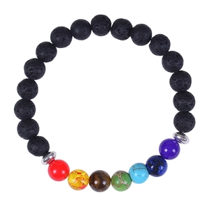 8mm Natural Lava Stone Chakra Bracelet with Yoga Healing Colorful Gemstone Beads