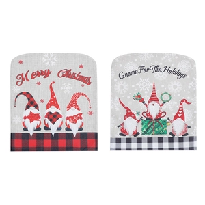 Christmas Gnome burlap chair covers with Merry Christmas and plaid patterns set of 2