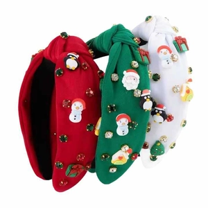 Detailansicht von Strass-Weihnachtsstirnbändern mit Weihnachtsmann- und Schneemann-Motiv