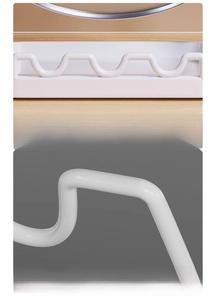 Detail of U-shaped slot and thickened white material for kitchen lid rack organizer