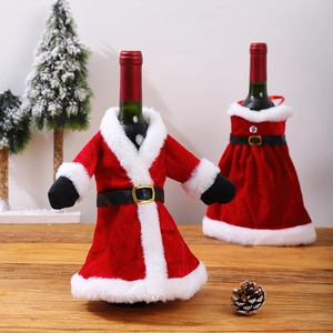 Christmas Wine Bottle Covers Velvet Santa Suit And Dress Design Holiday Dining Table Decoration Red White