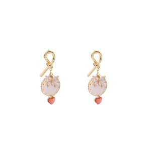 Elegant 18k gold plated butterfly earrings with red heart pendants and pearls