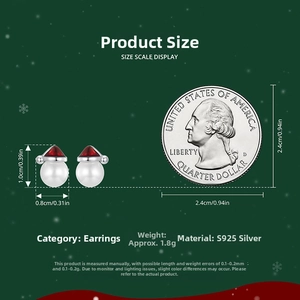 Size comparison of S925 silver snowman pearl earrings next to a dollar coin