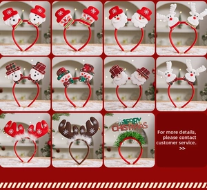 Detailed grid of 11 assorted Christmas headbands with plush deer antlers and Santa motifs