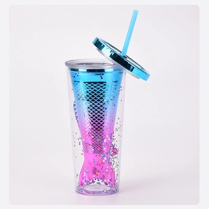 Detail of gradient mermaid tail liner with scales and glitter in double-layer cup