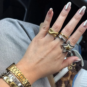 Star Shape Stainless Steel Ring Pentagram Adjustable Open Design Polished Metal Fashion Jewelry For Women