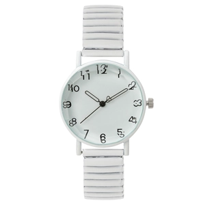 Fashionable women's white quartz watch with elastic strap and artistic digit dial