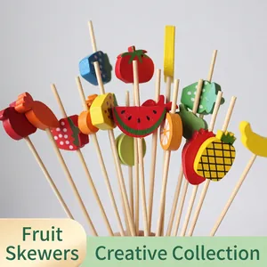 Bamboo Fruit Skewers Wood Cocktail Picks Colorful Fruit Shape Decorative Toothpicks For Appetizer Dessert Drinks Party Bar