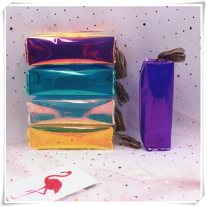 Holographic laser clear pencil case with long tassel pendant for student stationery