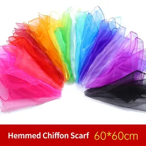 Chiffon 60x60cm colorful square scarves for dance and performance in rainbow assortment