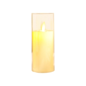 Realistic LED Christmas candle with flickering flame in a transparent cylinder case