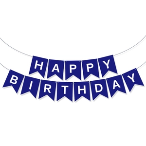 Blue Happy Birthday bunting banner with triangular flags and white letters for boys party