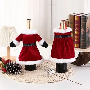 Christmas wine bottle dress and sweater covers in red velvet for festive table decor