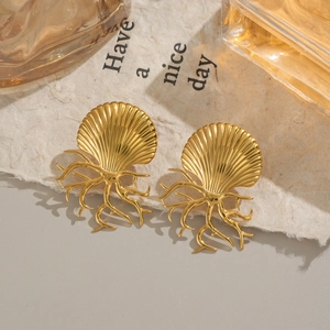 Ocean style gold earrings with shell and coral textures in a luxury metal finish