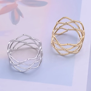 Detail of 18K gold and silver plated 304 stainless steel layered wave rings