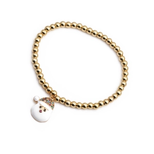 Bracelet à perles dorées avec pendentif Père Noël et zircons de couleur brillants