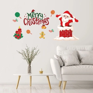 Christmas Santa Claus and gingerbread wall stickers in a cozy minimalist living room setting