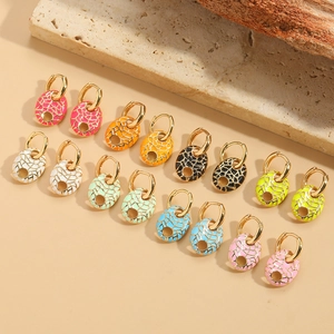 Simple Copper Enamel Oval Stud Earrings For Women Light Luxury Gold Plated Geometric Crackle Pattern Fashion Jewelry Accessories Gift