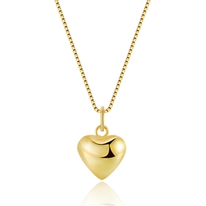 Polished 18k gold heart pendant necklace with thin chain on a clean white background