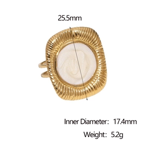 18k gold plated stainless steel open ring with a white rose design and 17.4mm inner diameter