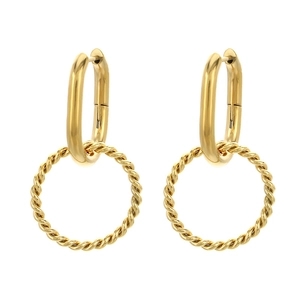 Minimalist golden stainless steel earrings with U-shaped buckle and twisted hoop design