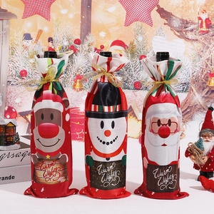 Christmas Wine Bottle Cover Santa Snowman Reindeer Pattern Velvet Holiday Dining Table Decor Party Ornament