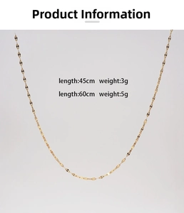 Detail of golden lip chain necklace showing 45cm and 60cm length specifications