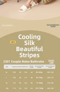 Detailed size chart for unisex lightweight cooling fabric bathrobe in sizes M to 3XL
