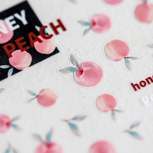 Watercolour peach nail art stickers with Honey Peach lettering on white paper