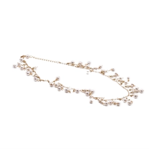 Handmade freshwater pearl tassel necklace in gold finish with elegant fringe design