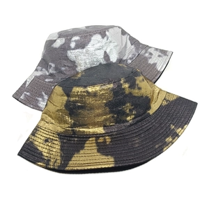 Tie-dye reversible bucket hat set with metallic silver and gold finish for sun protection