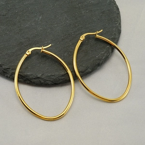 Boucles D Oreilles Créoles Ovales Géométriques En Acier Inoxydable Plaqué Or Minimaliste Bijoux De Mode Pour Femmes