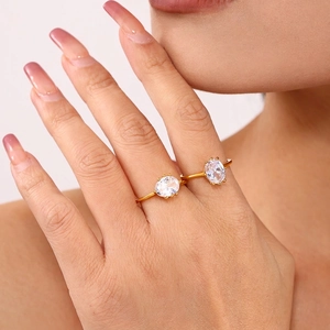 Stainless Steel Ring Luxury Oval Cubic Zirconia Minimalist Fashion INS Style Wedding Jewelry For Women