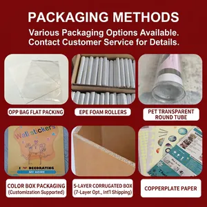 Floral wall stickers shown in various packaging options including tubes and gift boxes