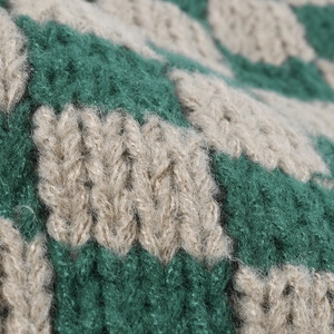 Winter plaid knitted beanie with thick checkerboard pattern and fuzzy mohair texture