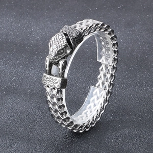 Bracciale testa di serpente in acciaio inossidabile 304 con doppia catena a maglie