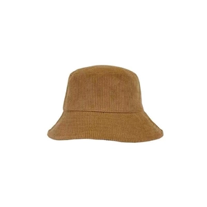 Adjustable brown corduroy bucket hat in a vintage minimalist style on a white background