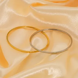 Minimalist Bangle Bracelet Smooth High Polish 18K Gold Plated Stainless Steel Thin Round Stackable Jewelry For Women