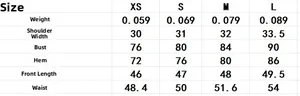Detailed size chart for the white beaded camisole showing bust and length measurements