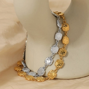 Textured 316 stainless steel cube link bracelet in gold and silver for women