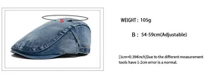 Tabella taglie per berretto piatto in denim con circonferenza testa da 54 a 59 cm