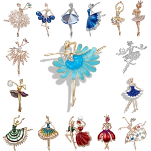 Ballerina Dancer Brooch Alloy Enamel Rhinestone Faux Artificial Pearl Elegant Fashion Accessory Jewelry Pin For Women