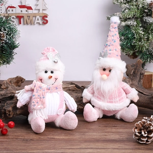 Pink sequin Christmas plush dolls set featuring Santa Claus and snowman holiday decorations